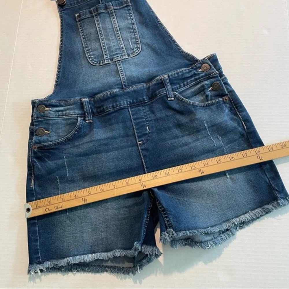 Justice Blue Denim Shortalls Multicolor straps Big Girl Size 18/ Fit Women’s S/M